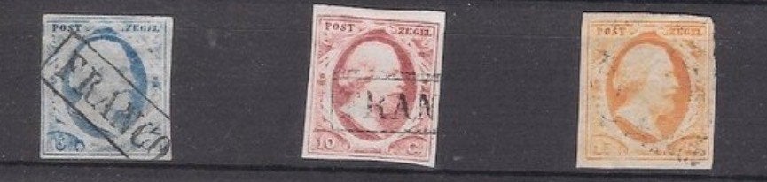 NEDERLAND POSTZEGEL NVPH 1 t/m 3 - KONING WILLEM III, Postzegels en Munten, Verzenden, T/m 1940, Gestempeld