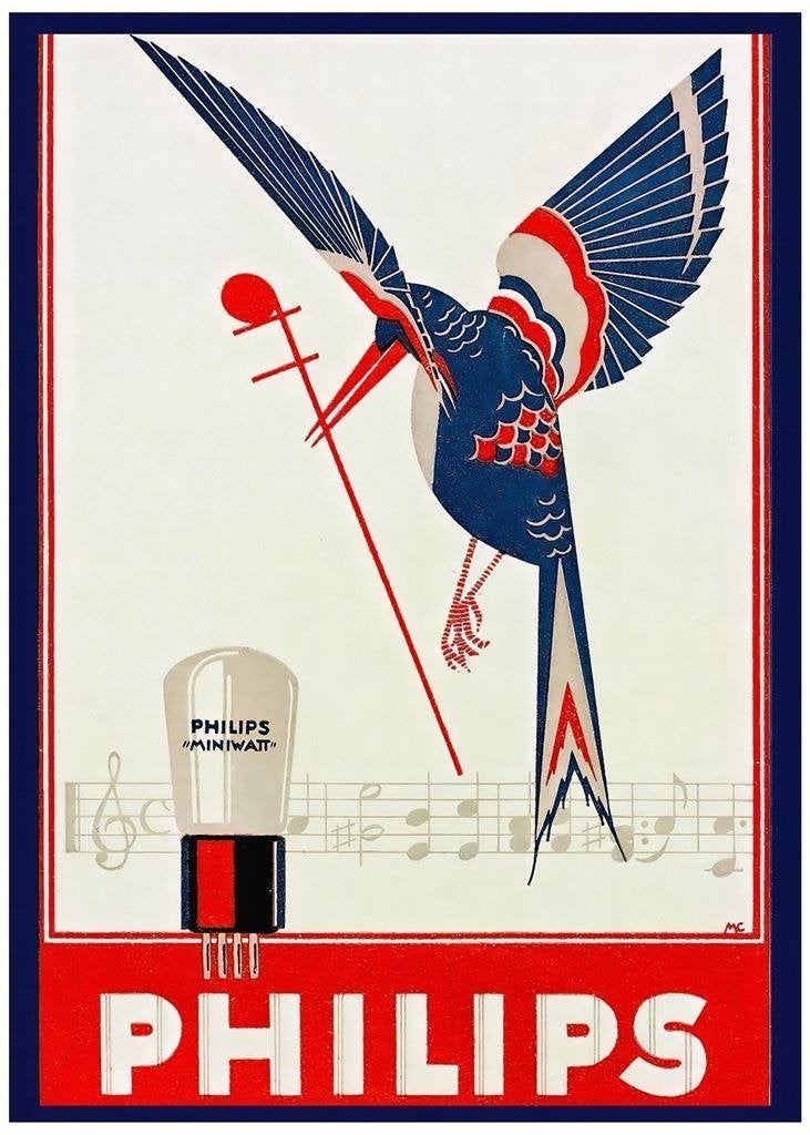 Grote PHILIPS Miniwatt Radio Reclame Affiche Poster, Verzamelen, Verzenden, Overige typen