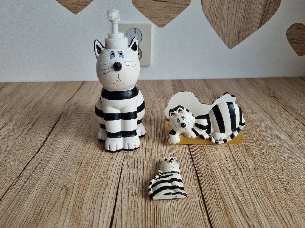 Mooie Vintage Keuken Badkamer Set Kat Poes Zeep Spons, Verzenden, Steen/keramiek, Meerkleurig, Overige merken