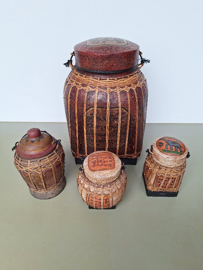 lot 4 rijst-manden handgemaakt bamboe lunchboxen Thailand, Ophalen of Verzenden