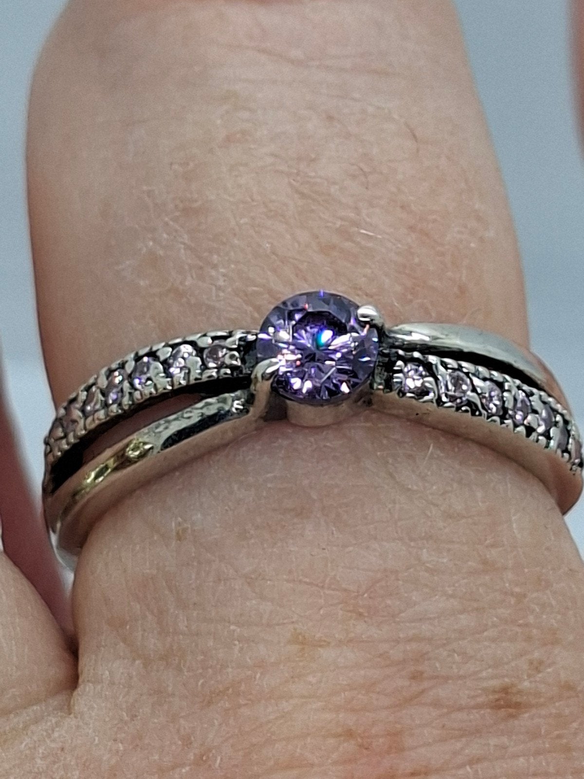Zilveren 925 Ring met Amethist en Roze Steentjes, Maat 62, 19 tot 20, Ophalen of Verzenden, Met edelsteen, Dame