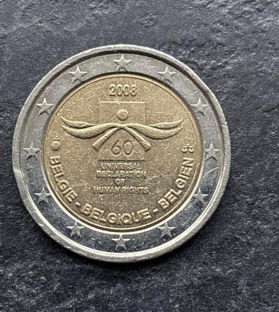 2 Euro België 2008 - Universele Verklaring Rechten Mens, Postzegels en Munten, Munten | Europa | Euromunten, Ophalen of Verzenden