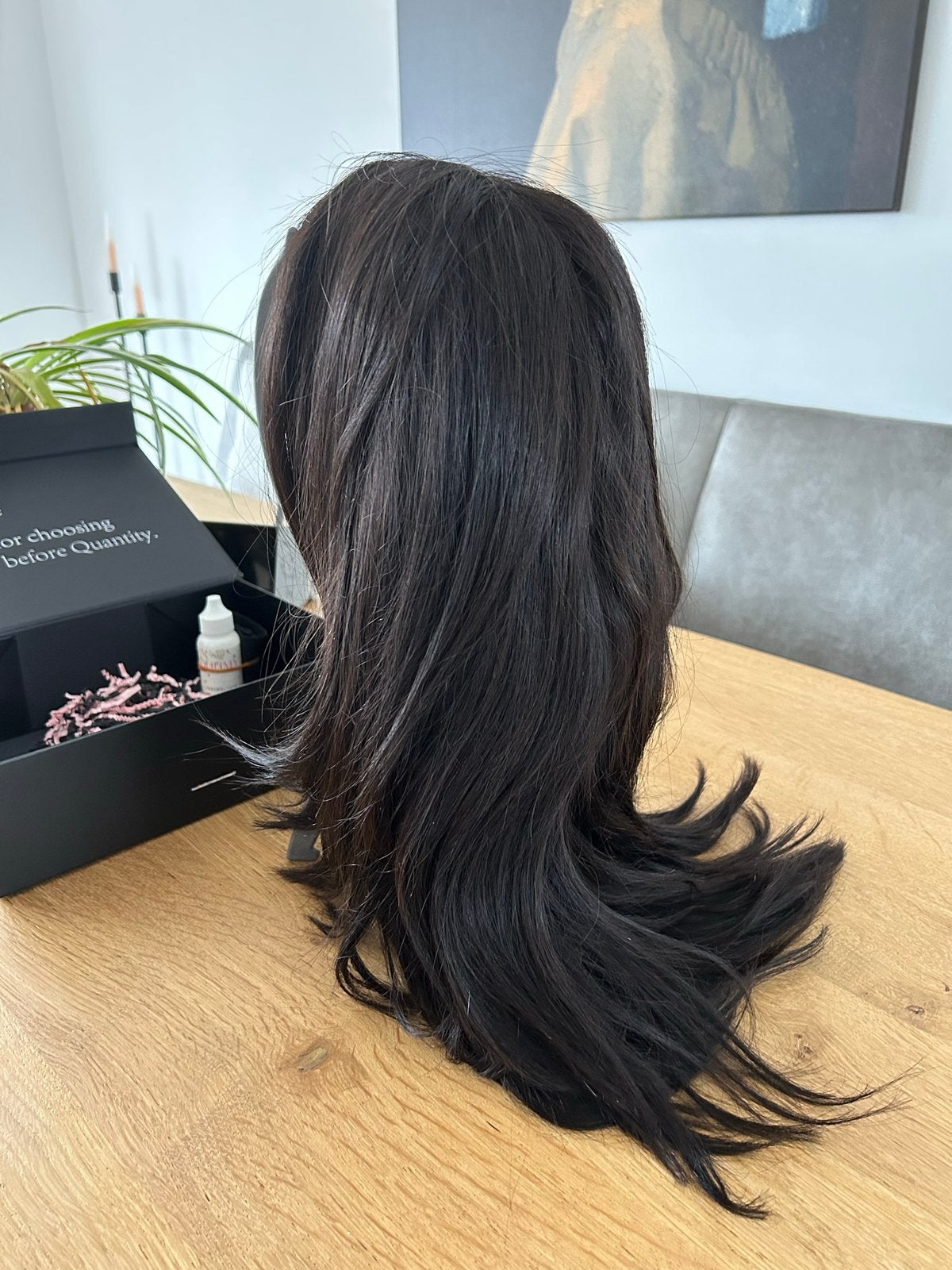 Closure wig/pruik 12 inch (raw hair) zwart, Ophalen of Verzenden, Zo goed als nieuw, Pruik of Haarverlenging