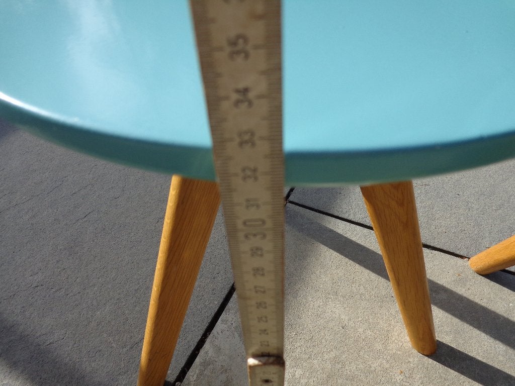 2 ronde tafeltjes in hout (turquoise - groen blauw), Ophalen, Minder dan 50 cm, Rond, Minder dan 50 cm