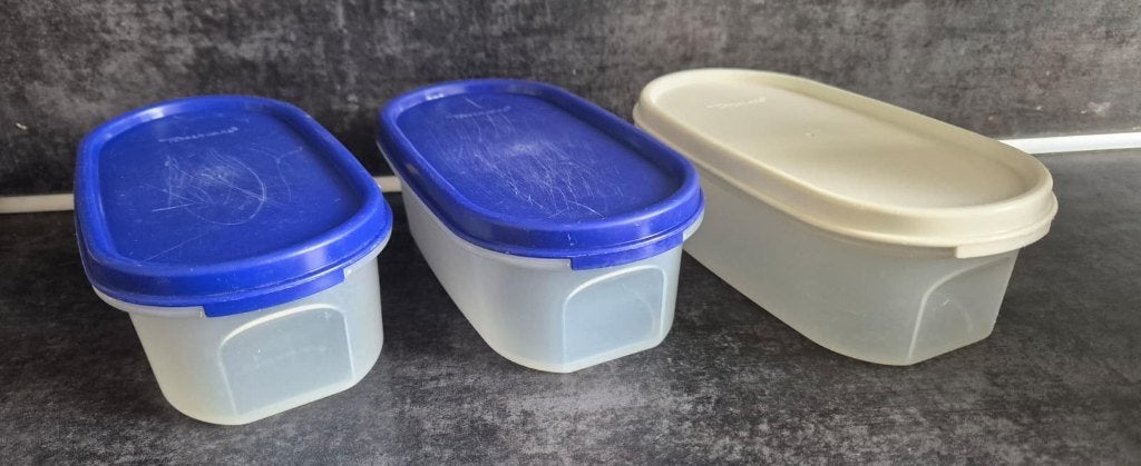 Tupperware Ruimtemaker laag model 500ML Blauw of Wit deksel, Ophalen of Verzenden, Zo goed als nieuw, Blauw, Overige typen