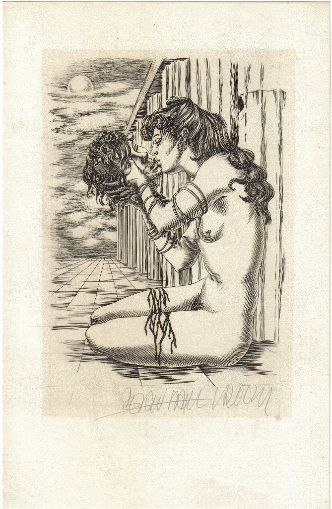 Jean Paul Vroom gravure "Salomé en Het Hoofd", gesigneerd, Ophalen, 1950 - 1999, Mythologie, Gravure