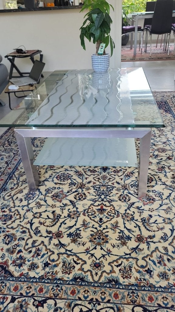 Salontafel, Ophalen, Gebruikt, Zilver en glashelder, 100 tot 150 cm