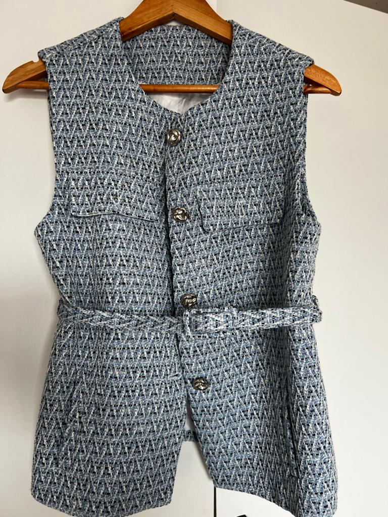 Blauwe tweed gilet van Zara, maat M, Ophalen of Verzenden, Gedragen, Maat 38/40 (M), Blauw