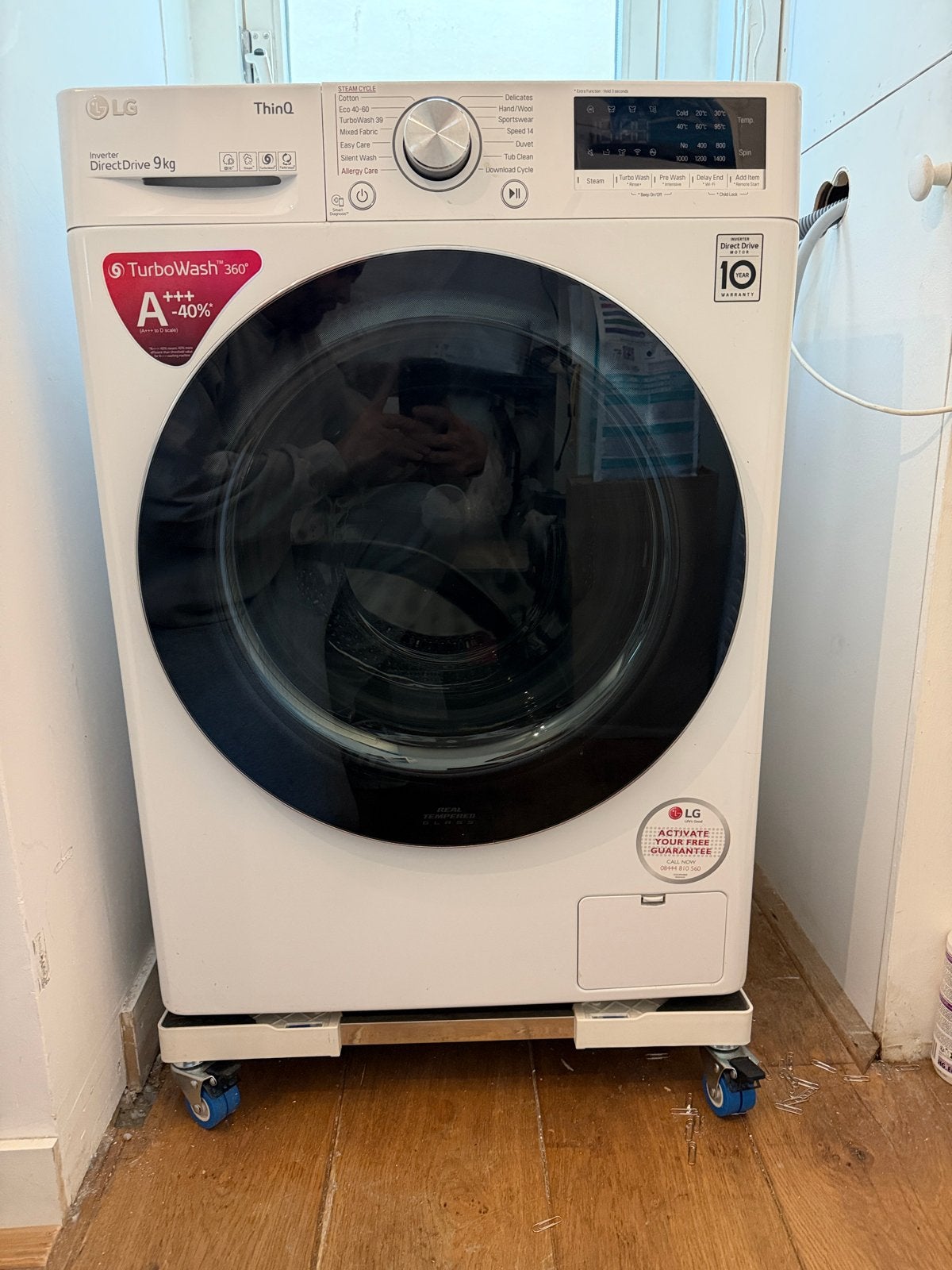 LG ThinQ Direct Drive 9kg Wasmachine A+++-40%, Witgoed en Apparatuur, Ophalen, 1200 tot 1600 toeren, 8 tot 10 kg, Zo goed als nieuw