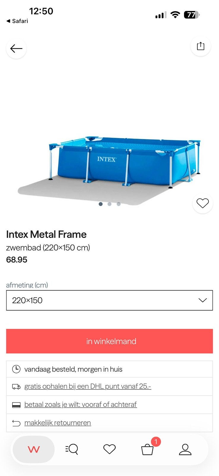 Intex metal frame zwembad 220x150 cm, Ophalen, Minder dan 80 cm, Opzetzwembad, Rechthoekig