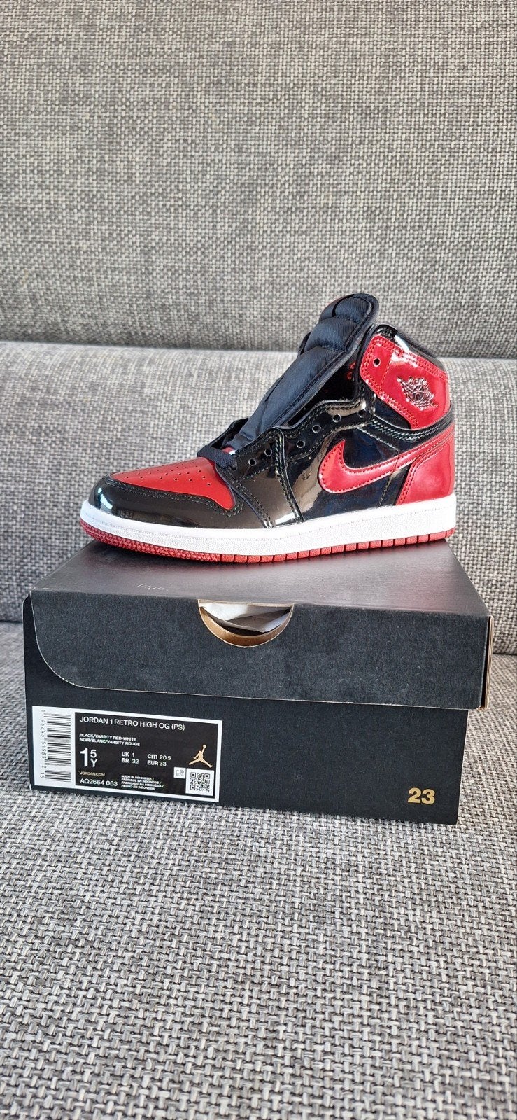 Nike air jordan 1 high patent bred, Ophalen of Verzenden, Nieuw, Jongen of Meisje, Schoenen