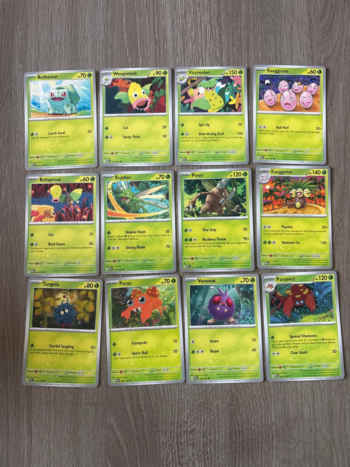 151 Serie Pokémon kaarten set grass type, Ophalen of Verzenden, Gebruikt, Meerdere kaarten