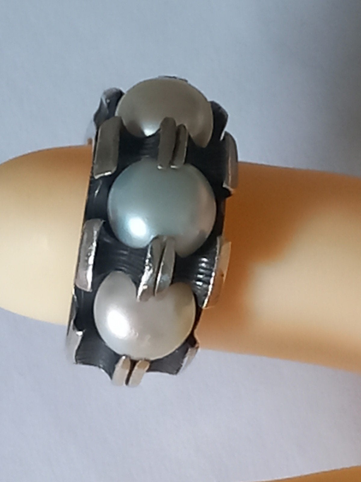 unieke prachtige zilveren ring met parels- maat 19, 18 tot 19, Gebruikt, Verzenden, Dame