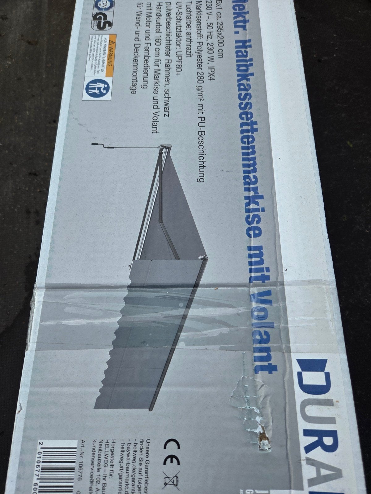 Dura Elektrische zonnescherm knikarm met Volant, Ophalen of Verzenden, 150 tot 300 cm, 250 cm tot 450 cm, Nieuw