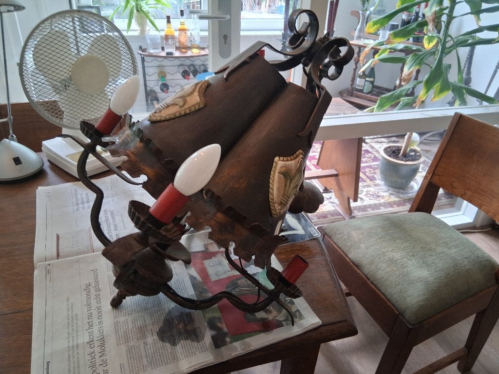 KASTEELLAMP, Ophalen, Zo goed als nieuw, Metaal, Hanglamp "kasteeltype"
