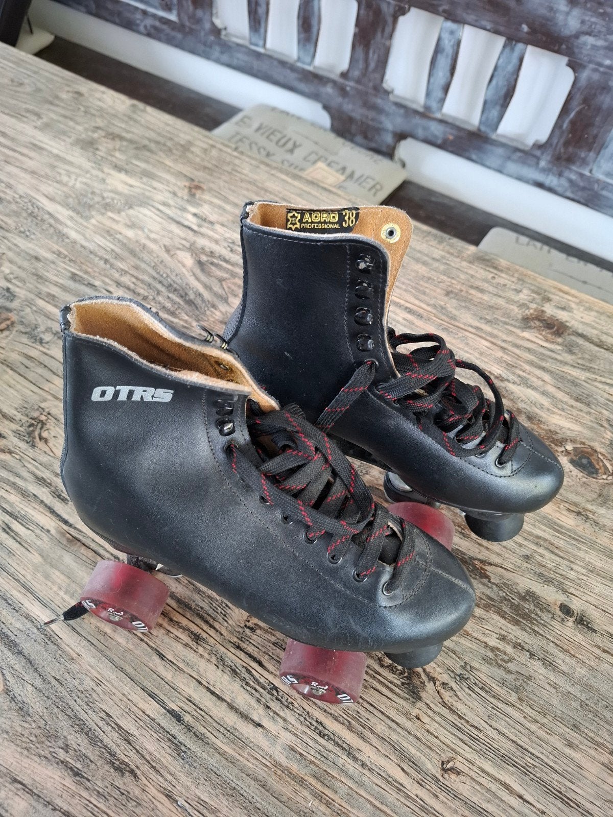 Leren rolschaatsen zwart, maat 38 - OTRS / ACRO proff., Ophalen of Verzenden, Gebruikt, Dames