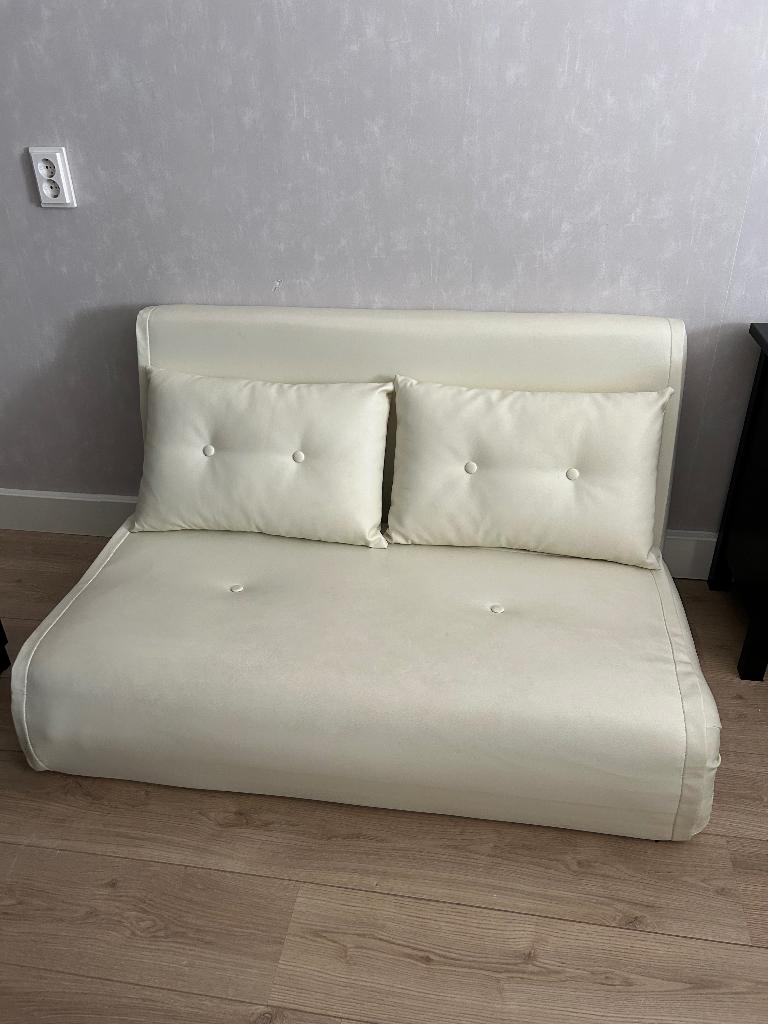 Leather sofa bed (leren slaapbank) white, Ophalen, Gebruikt, Wit, Tweepersoons