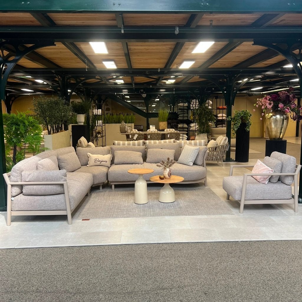Mykonos Loungeset met koffietafels | Showroommodel, Ophalen, Gebruikt, 6 zitplaatsen, Aluminium