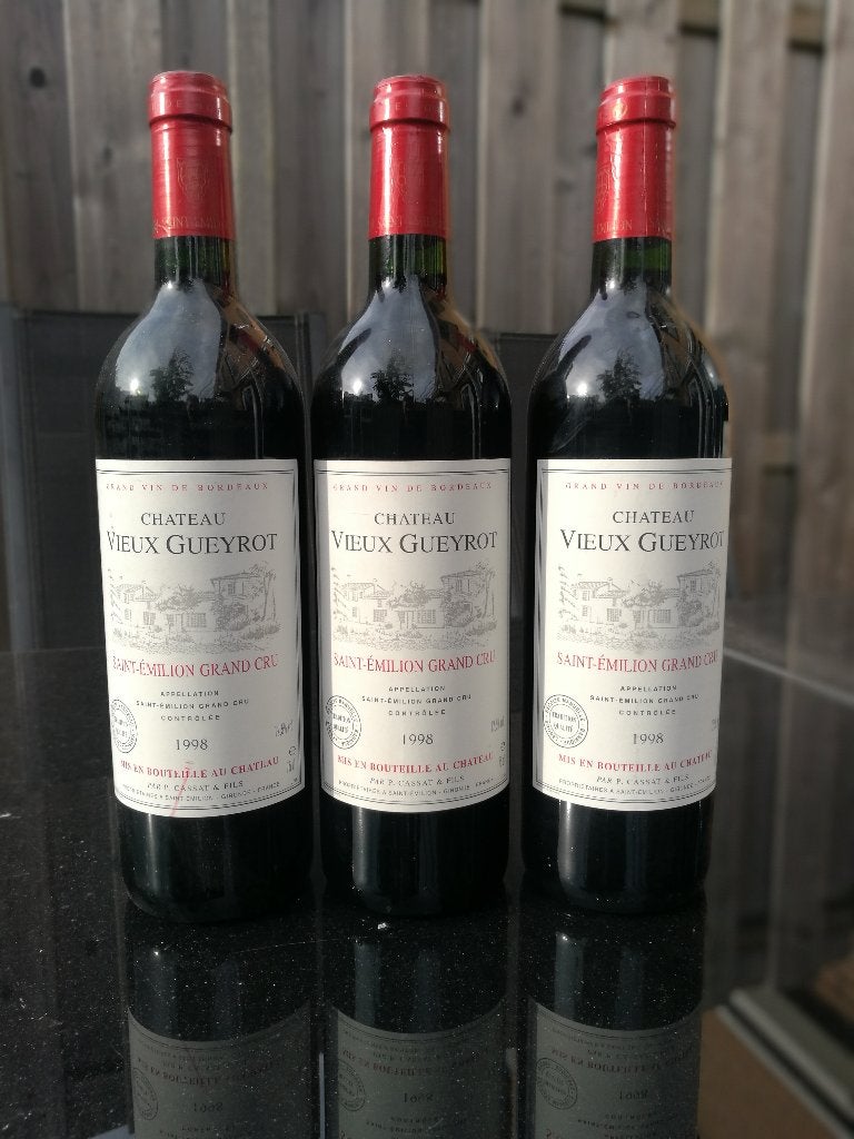 3 x Grand Vin Chateau Vieux Gueyrot Grand Cru 1998, Verzamelen, Wijnen, Frankrijk, Nieuw, Ophalen of Verzenden, Rode wijn
