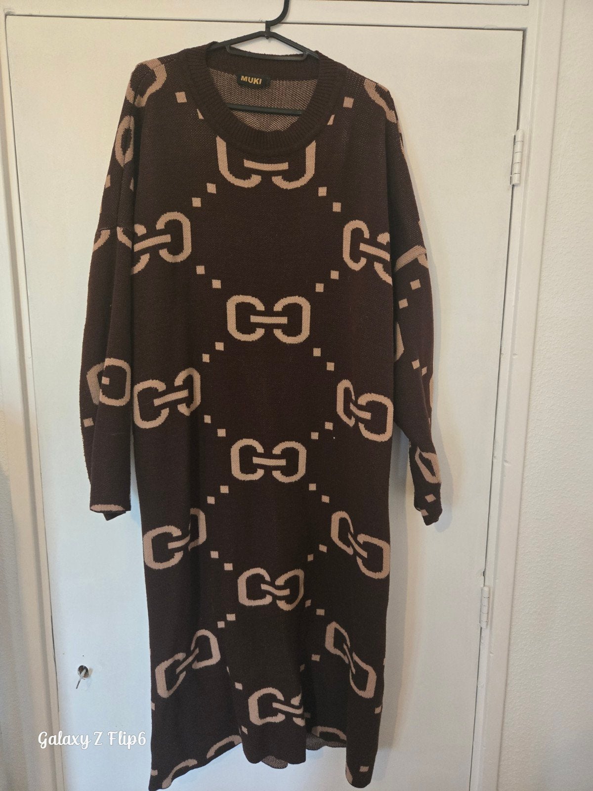 Gebreide jurk met patroon - One Size, Maat 38/40 (M), MUKI, Bruin, Ophalen of Verzenden