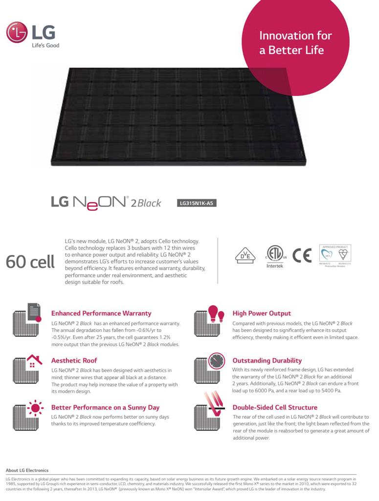 7 LG-315N1K-A5 Full Black zonnepanelen (315Wp), Doe-het-zelf en Verbouw, Zonnepanelen en Toebehoren, Ophalen, Gebruikt, Paneel