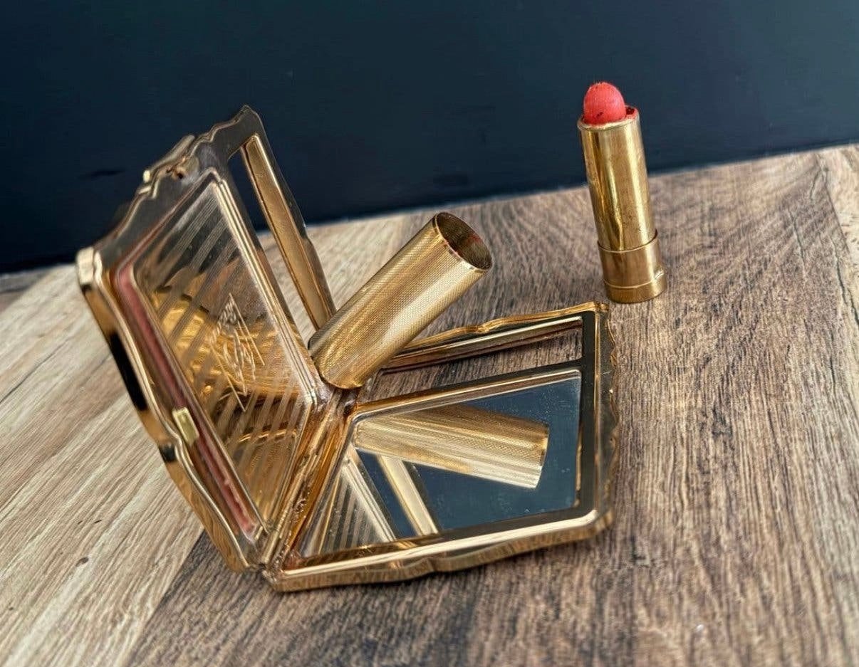 Antieke unieke Stratton "Empress" poederdoos + lipstick, Ophalen of Verzenden