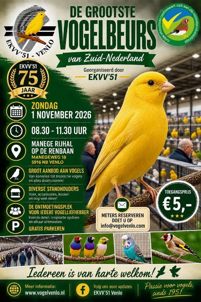 GROOTSTE VOGELBEURS VAN ZUID-NEDERLAND, Dieren en Toebehoren, Geslacht onbekend