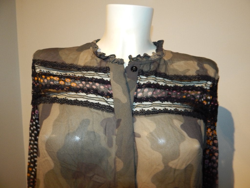 TwinSet voile blouse voile delen kant camoflage print 38, Maat 38/40 (M), Twinset, Zo goed als nieuw, Meerkleurig