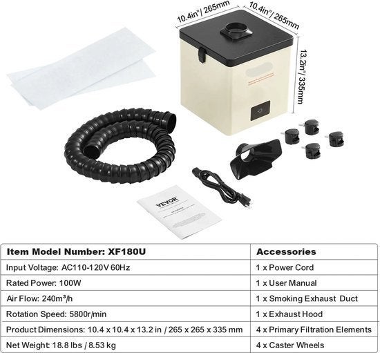 Fume Extractor - Rookafzuiger - 100W - Afzuiger Rook - Mini, Corvance B.V., Verzenden, Nieuw, Corvancebol@gmail.com