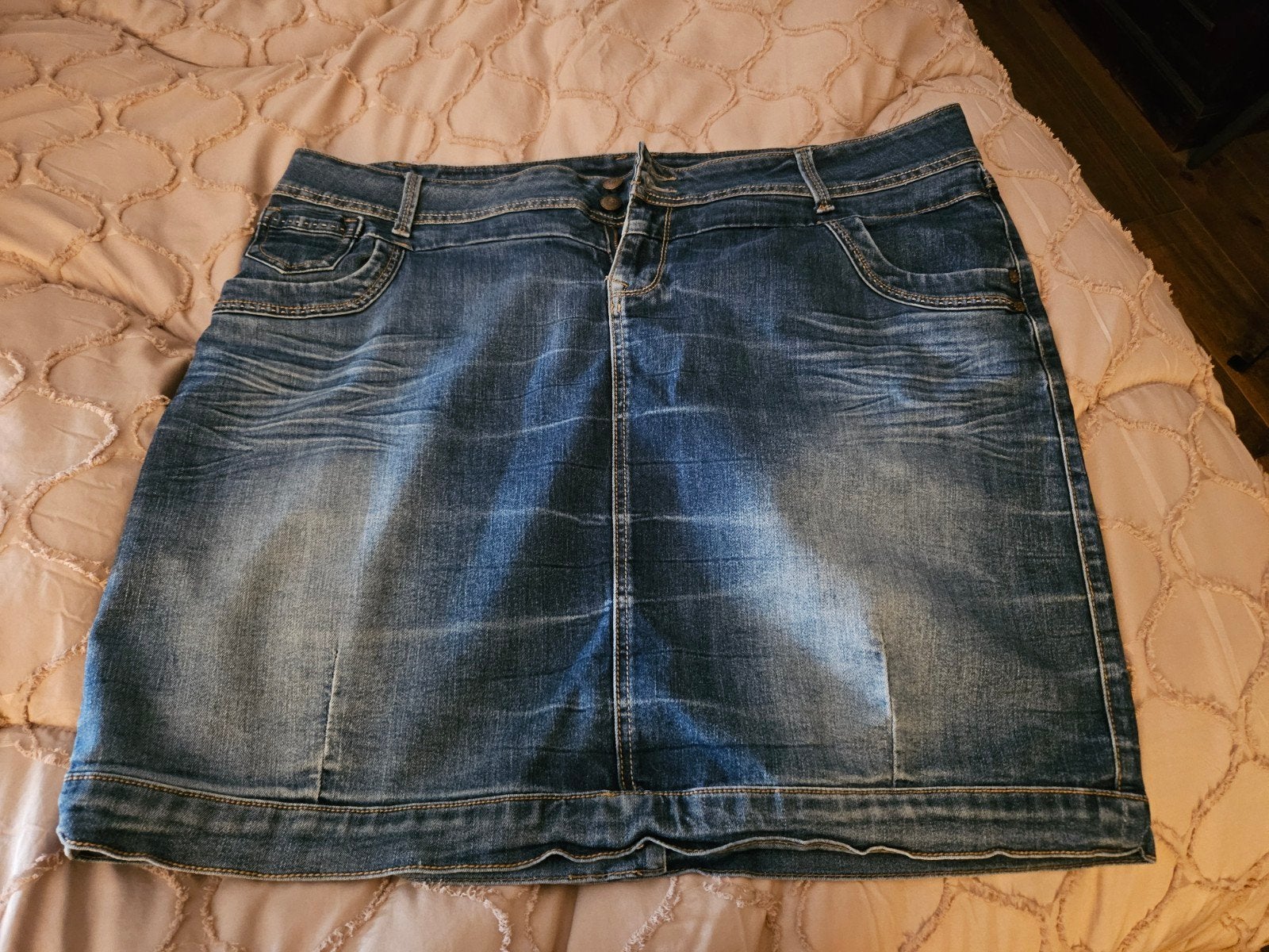 Z.g.a.n spijkerrokje mt 50  streche spijkerstof, Kleding | Dames, Grote Maten, Ophalen of Verzenden, Zo goed als nieuw, Blauw