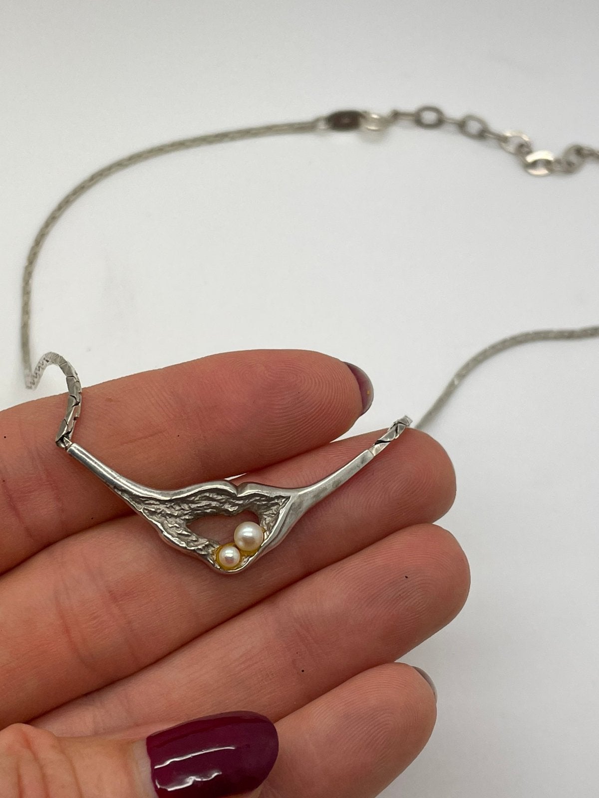 F999 Prachtige zilveren Finse ketting met parel, Ophalen of Verzenden, Zilver, Ketting