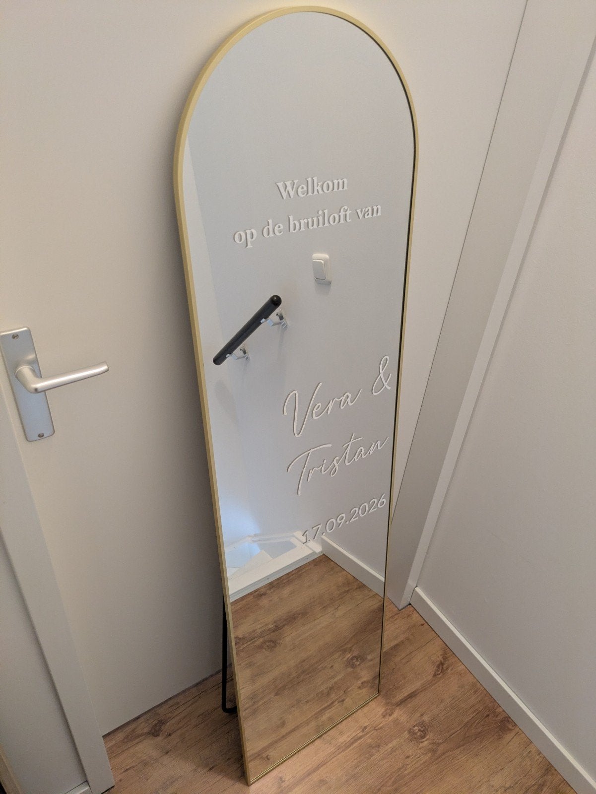 Welkomstbord bruiloft spiegel, Ophalen, Zo goed als nieuw, Overige vormen, 150 tot 200 cm