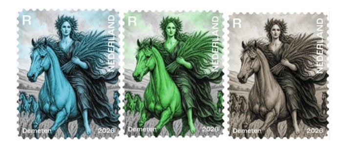NL Crypto Stamp Demeter 2026 BLAUW – GROEN EN ZWART, Verzenden, Na 1940, Postfris