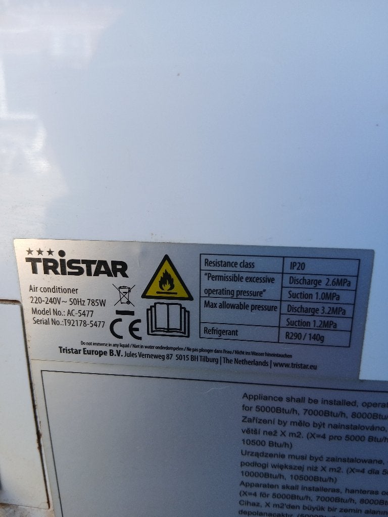 MOBIELE AIRCONDITIONER TRISTAR, Ophalen, Minder dan 60 m³, Timer, 3 snelheden of meer