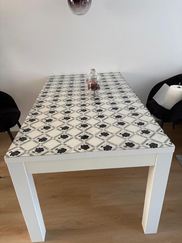 Witte hoogglans Eettafel & Salontafel, Huis en Inrichting, Ophalen, 100 tot 150 cm, Zo goed als nieuw, Vijf personen of meer