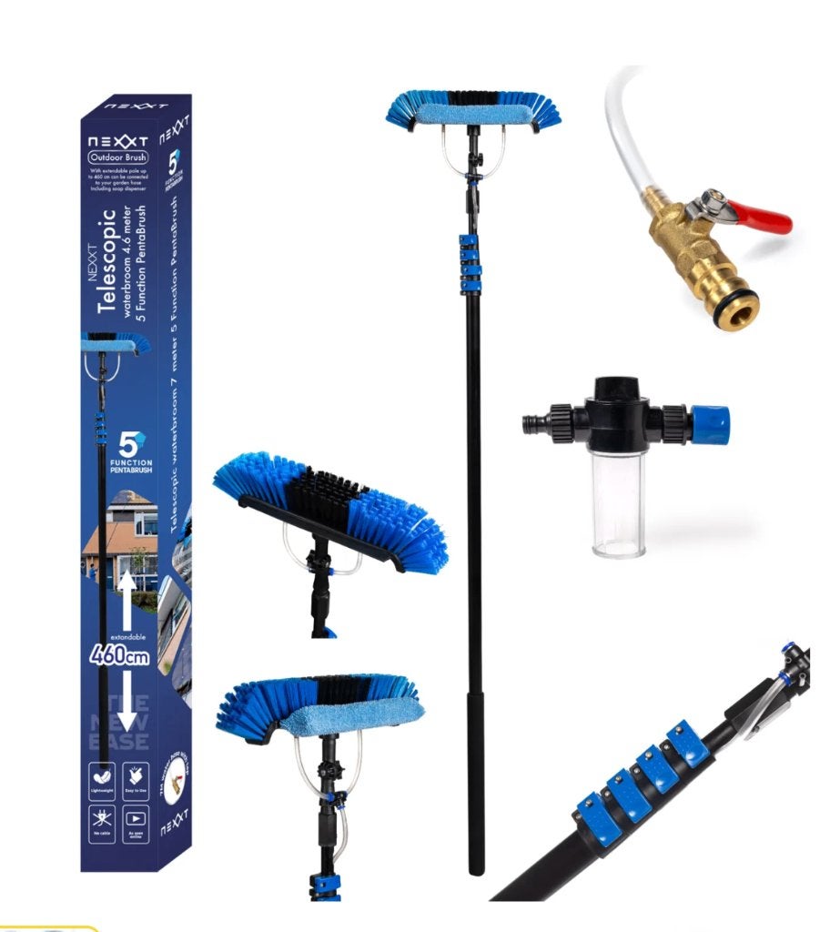 Nexxt Telescopische Waterbezem 4,6M met Zeepdispenser, Huis en Inrichting, Schoonmaakartikelen, Ophalen of Verzenden, Bezem of Borstel
