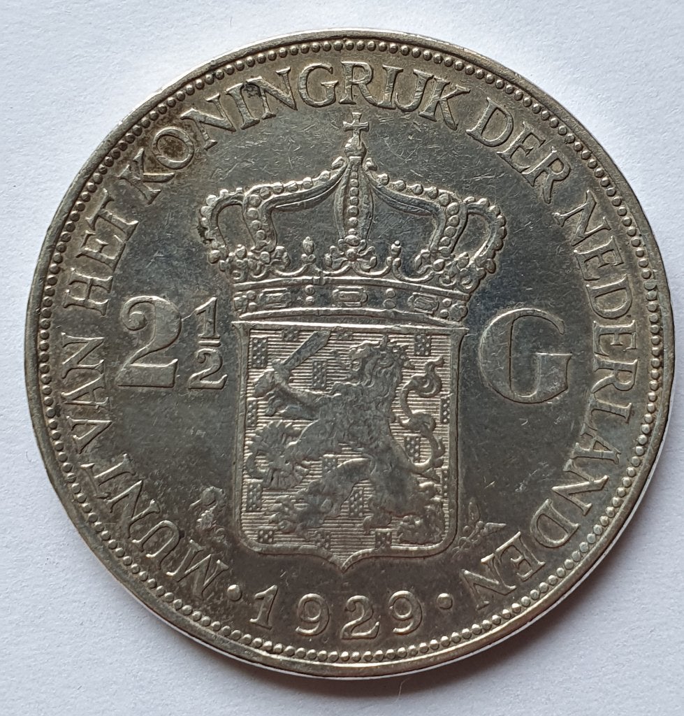 Rijksdaalder 2,5 gulden Wilhelmina 1929, Verzenden, Zilver, Koningin Wilhelmina, Losse munt