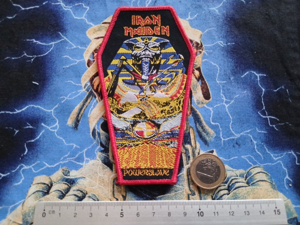 Iron Maiden prachtige Powerslave limited coffin patch 348, Verzamelen, Ophalen of Verzenden, Nieuw, Kleding
