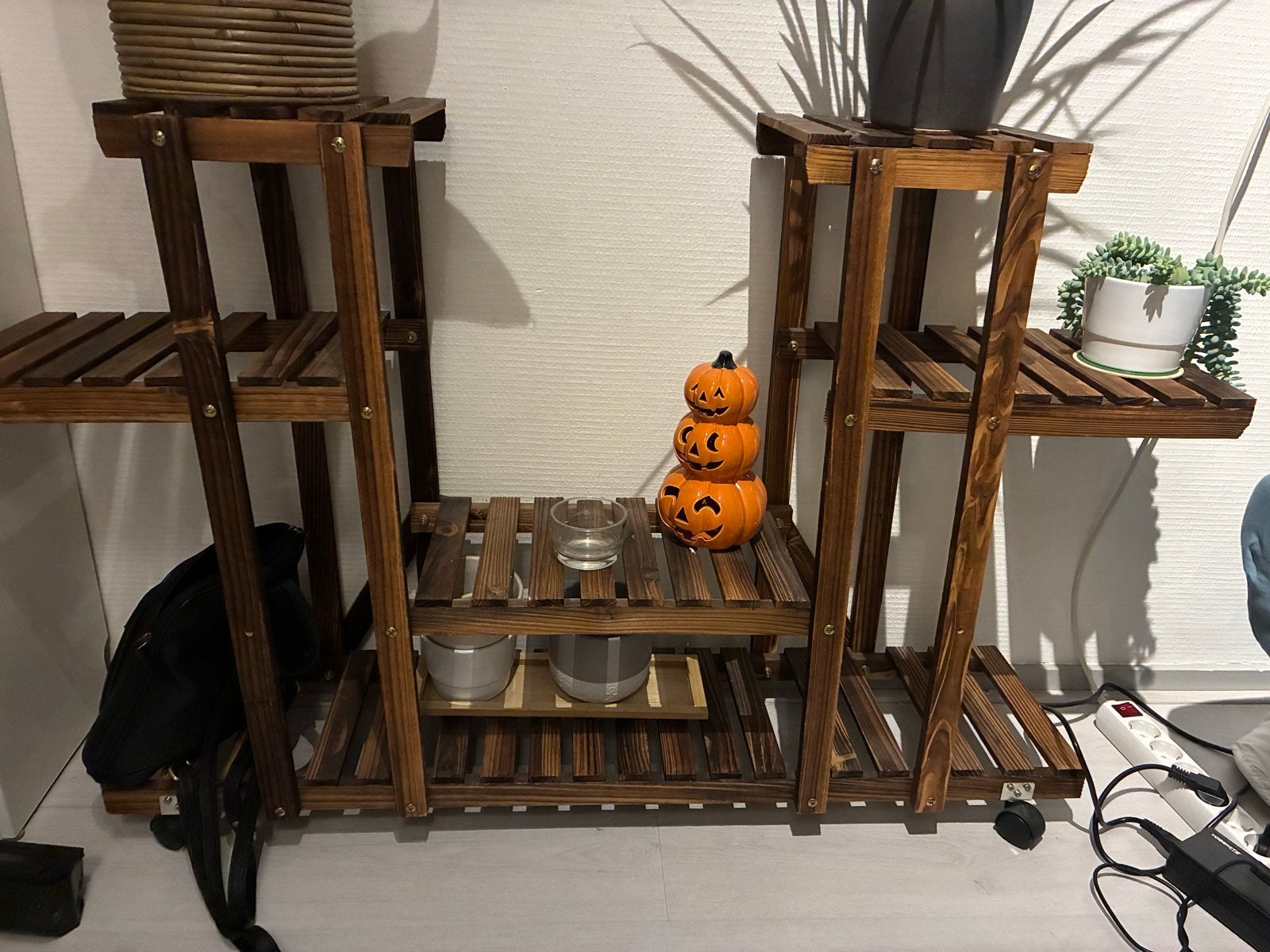vidaXL Plantenstandaard met wielen 110x25x78 cm vurenhout, Ophalen, Zo goed als nieuw