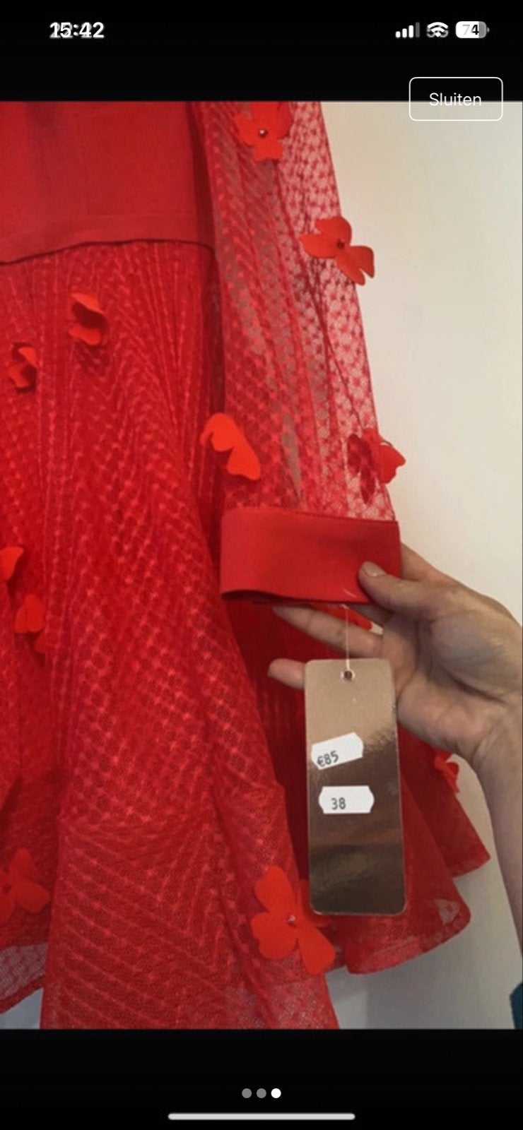 Rode jurk met bloemen en lange mouwen - Maat 38, Maat 38/40 (M), Nieuw, Ophalen of Verzenden, Boven de knie