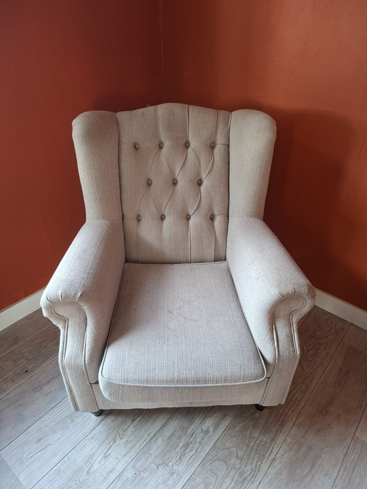 Beige Fauteuil met Potentie - Opknapper, Ophalen, Gebruikt, Klassiek, 75 tot 100 cm