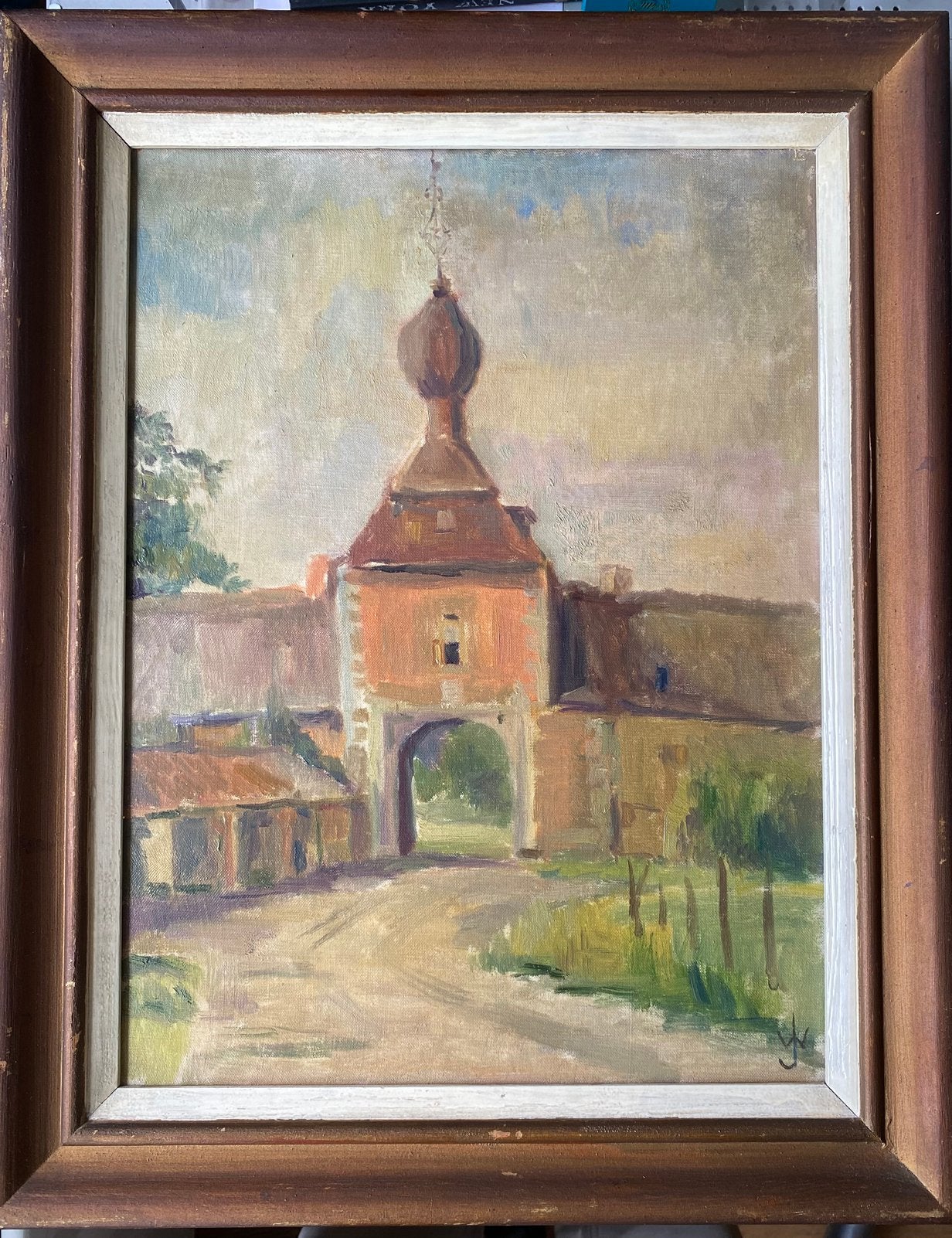 Olieverf Doek. Limburgse hoeve, Antiek en Kunst, Ophalen of Verzenden