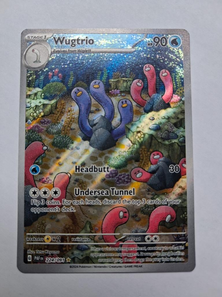 Wugtrio (PAF 224) Paldean Fates Pokémon Kaart, Ophalen of Verzenden, Nieuw, Losse kaart, Foil