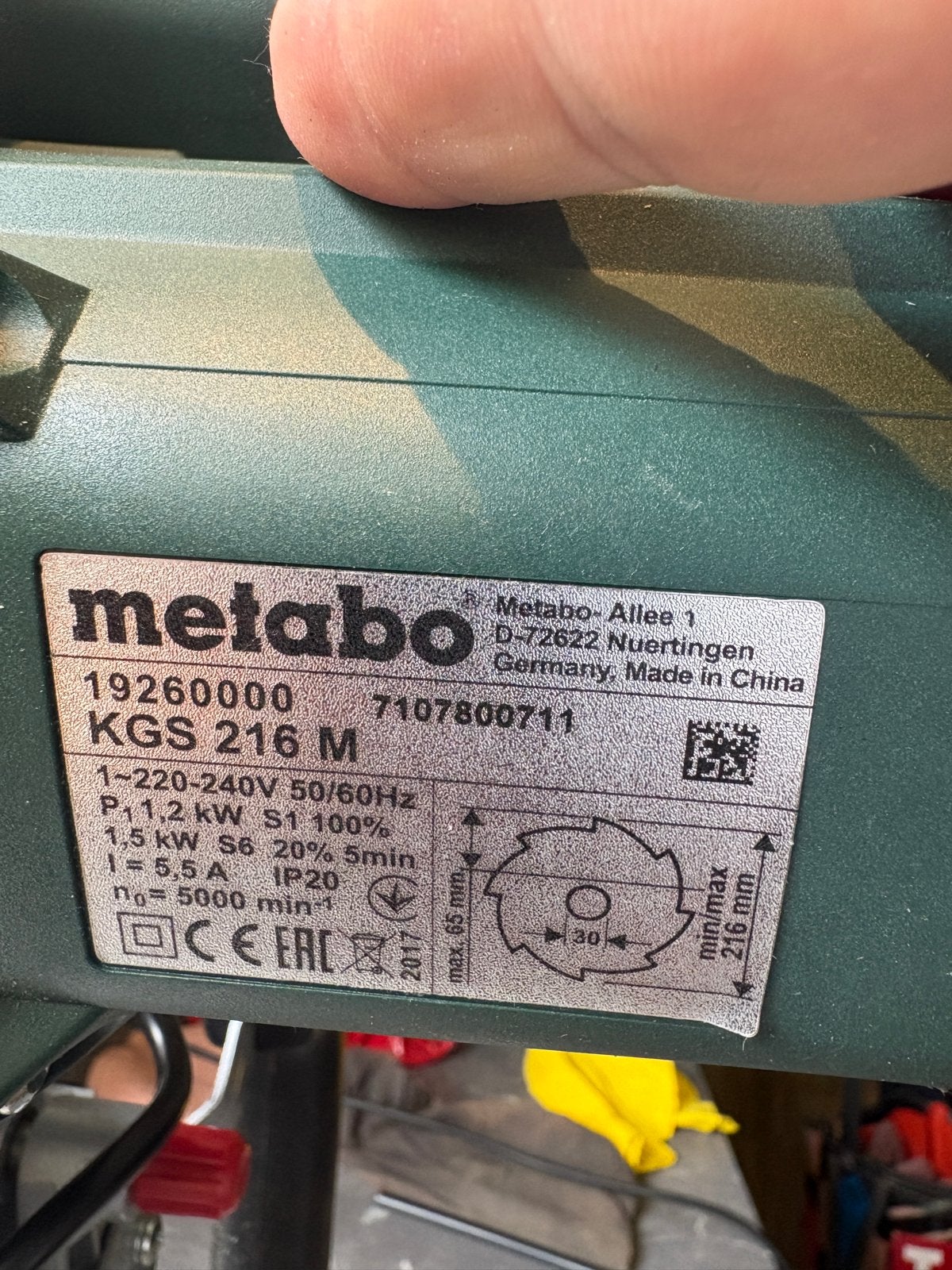 Metabo KGS 216 M Afkortzaag in uistekwnde staat, Doe-het-zelf en Verbouw, Gereedschap | Zaagmachines, Ophalen, Zo goed als nieuw