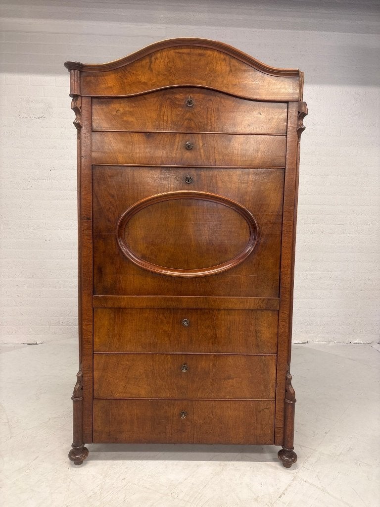 Mahonie secretaire met klep en lades, Ophalen, Gebruikt, N.v.t., N.v.t.