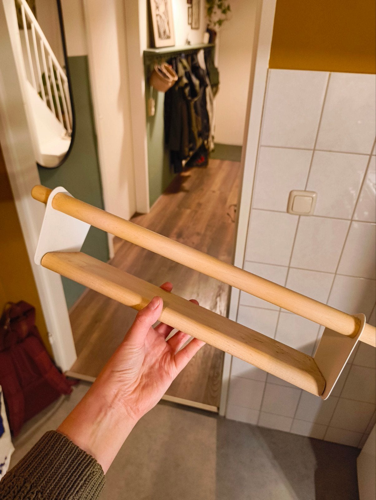 Wandrekje/kruidenrekje IKEA berkenhout + wit metaal, Ophalen, Gebruikt