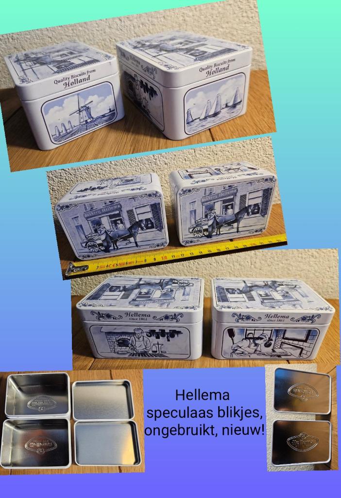 2xHellema speculaasblikje Delfts Blauw vintage, leuk cadeau!, Verzamelen, Blikken, Ophalen of Verzenden, Zo goed als nieuw, Koek(jes)