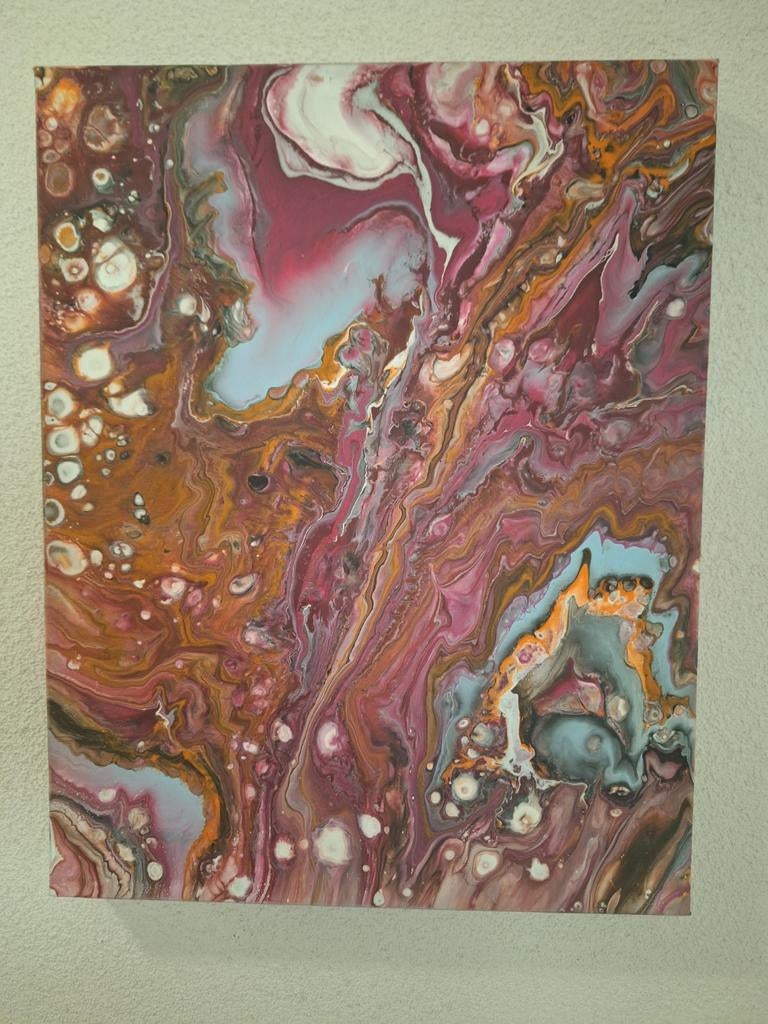Abstract acrylverf giettechniek schilderij 50x39,5x3,5 cm, Ophalen