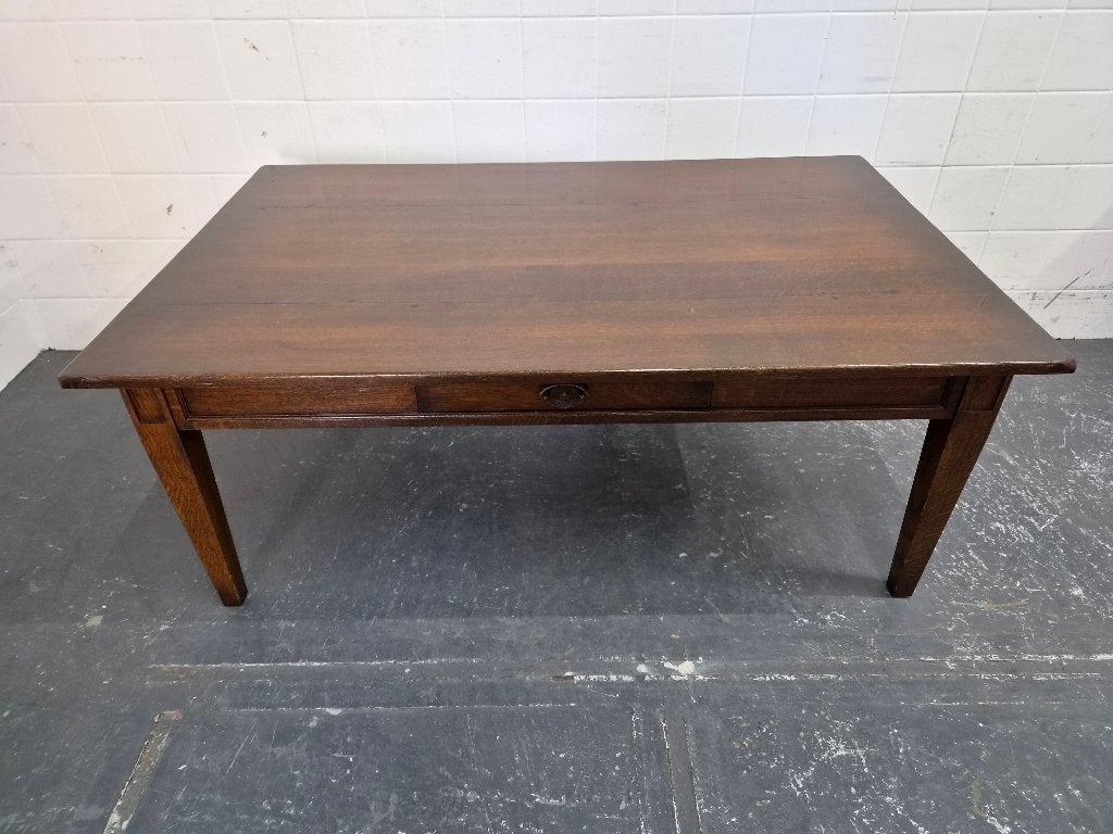 Salontafel massief donker eiken met lades, Huis en Inrichting, Gebruikt, 100 tot 150 cm, Onbekend, Onbekend