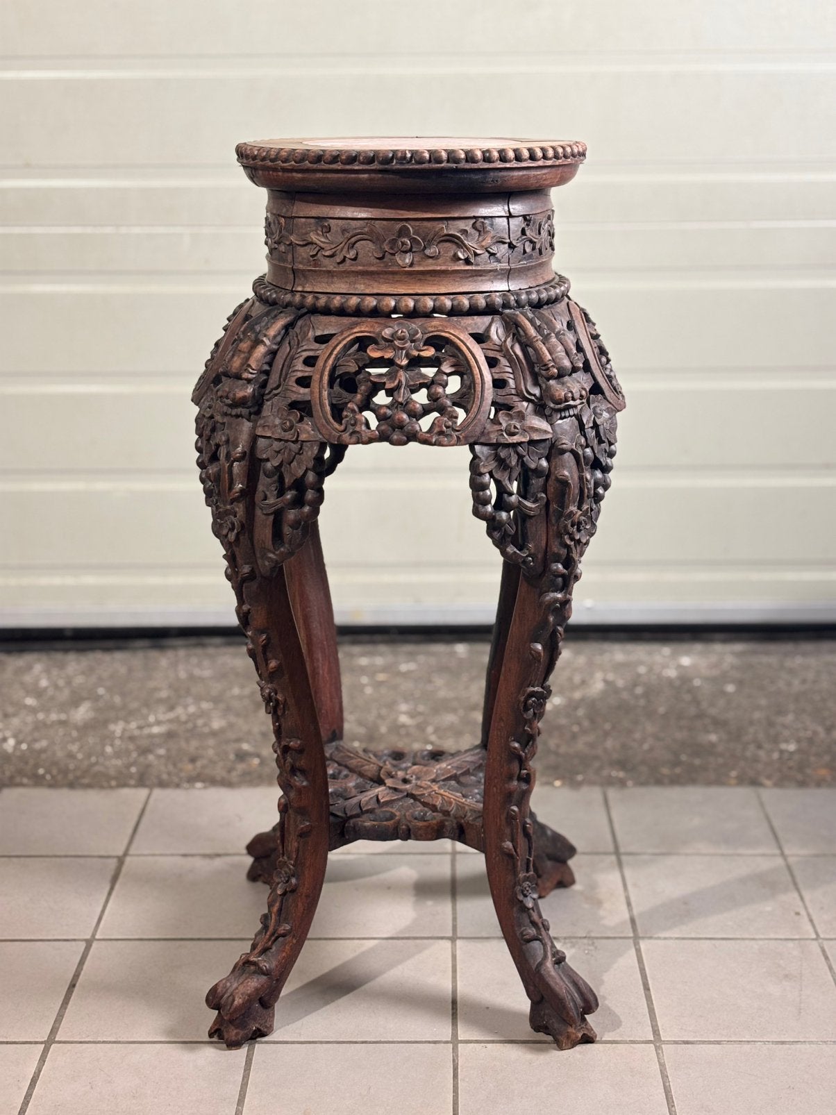 Antieke Chinese Plantentafel Bijzettafel met Marmer ca 1900, Ophalen